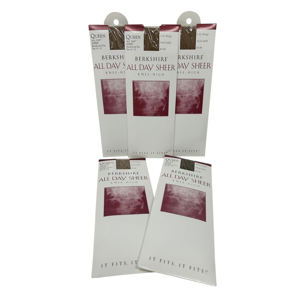 Berkshire All Day Sheer Knee High Stockings Lot 5 Pairs Queen Beige Taupe 6451